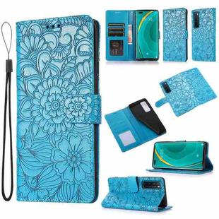 For Huawei nova 7 Pro 5G Skin Feel Embossed Sunflower Horizontal Flip Leather Case with Holder & Card Slots & Wallet & Lanyard(Blue)