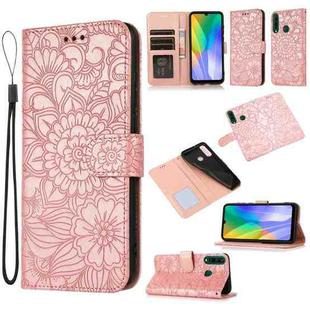 For Huawei Y6p Skin Feel Embossed Sunflower Horizontal Flip Leather Case with Holder & Card Slots & Wallet & Lanyard(Rose Gold)