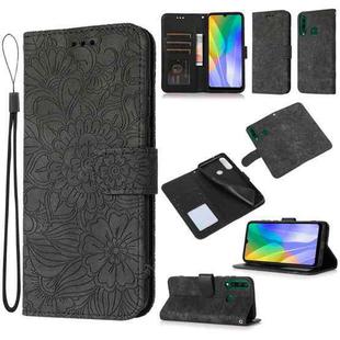 For Huawei Y6p Skin Feel Embossed Sunflower Horizontal Flip Leather Case with Holder & Card Slots & Wallet & Lanyard(Black)