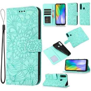 For Huawei Y6p Skin Feel Embossed Sunflower Horizontal Flip Leather Case with Holder & Card Slots & Wallet & Lanyard(Green)