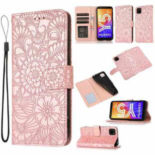 For Huawei Y5p Skin Feel Embossed Sunflower Horizontal Flip Leather Case with Holder & Card Slots & Wallet & Lanyard(Rose Gold)