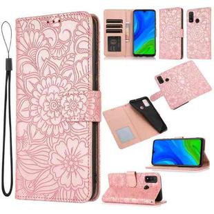 For Huawei P smart 2020 Skin Feel Embossed Sunflower Horizontal Flip Leather Case with Holder & Card Slots & Wallet & Lanyard(Rose Gold)