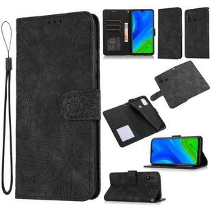 For Huawei P smart 2020 Skin Feel Embossed Sunflower Horizontal Flip Leather Case with Holder & Card Slots & Wallet & Lanyard(Black)