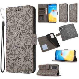 For Huawei P40 Pro Skin Feel Embossed Sunflower Horizontal Flip Leather Case with Holder & Card Slots & Wallet & Lanyard(Grey)