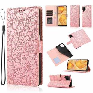 For Huawei P40 lite Skin Feel Embossed Sunflower Horizontal Flip Leather Case with Holder & Card Slots & Wallet & Lanyard(Rose Gold)