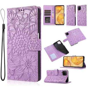 For Huawei P40 lite Skin Feel Embossed Sunflower Horizontal Flip Leather Case with Holder & Card Slots & Wallet & Lanyard(Purple)