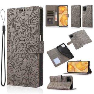 For Huawei P40 lite Skin Feel Embossed Sunflower Horizontal Flip Leather Case with Holder & Card Slots & Wallet & Lanyard(Grey)