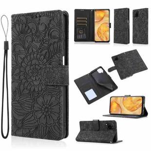 For Huawei P40 lite Skin Feel Embossed Sunflower Horizontal Flip Leather Case with Holder & Card Slots & Wallet & Lanyard(Black)