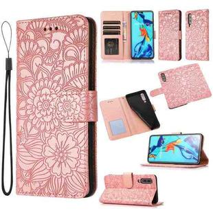 For Huawei P30 Skin Feel Embossed Sunflower Horizontal Flip Leather Case with Holder & Card Slots & Wallet & Lanyard(Rose Gold)