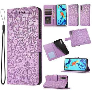 For Huawei P30 Skin Feel Embossed Sunflower Horizontal Flip Leather Case with Holder & Card Slots & Wallet & Lanyard(Purple)