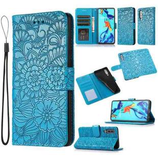 For Huawei P30 Skin Feel Embossed Sunflower Horizontal Flip Leather Case with Holder & Card Slots & Wallet & Lanyard(Blue)