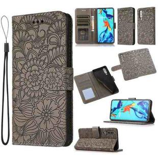 For Huawei P30 Skin Feel Embossed Sunflower Horizontal Flip Leather Case with Holder & Card Slots & Wallet & Lanyard(Grey)