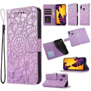 For Huawei P20 lite Skin Feel Embossed Sunflower Horizontal Flip Leather Case with Holder & Card Slots & Wallet & Lanyard(Purple)