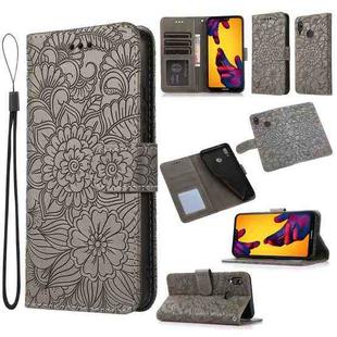 For Huawei P20 lite Skin Feel Embossed Sunflower Horizontal Flip Leather Case with Holder & Card Slots & Wallet & Lanyard(Grey)