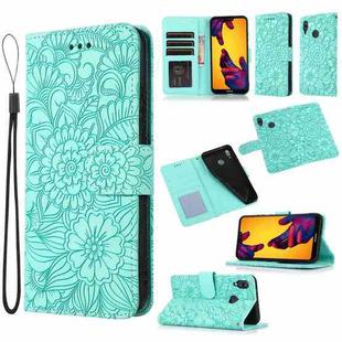 For Huawei P20 lite Skin Feel Embossed Sunflower Horizontal Flip Leather Case with Holder & Card Slots & Wallet & Lanyard(Green)