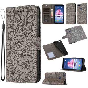 For Honor 7S Skin Feel Embossed Sunflower Horizontal Flip Leather Case with Holder & Card Slots & Wallet & Lanyard(Grey)