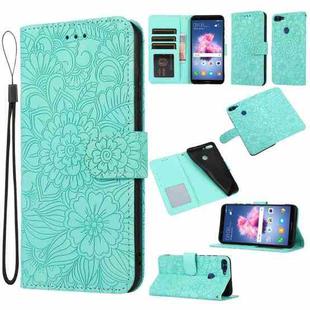 For Honor 7S Skin Feel Embossed Sunflower Horizontal Flip Leather Case with Holder & Card Slots & Wallet & Lanyard(Green)