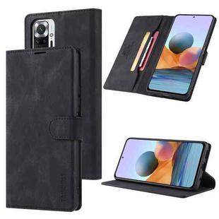 For Xiaomi Redmi Note 10 4G / Note 10S TAOKKIM Skin Feel Calf Texture Horizontal Flip PU Leather Case with Holder & Card Slots & Photo Frame & Wallet(Black)