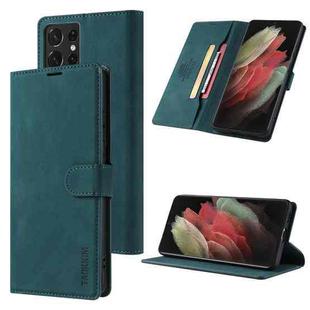 For Samsung Galaxy S21 Ultra 5G TAOKKIM Skin Feel Calf Texture Horizontal Flip PU Leather Case with Holder & Card Slots & Photo Frame & Wallet(Blue)