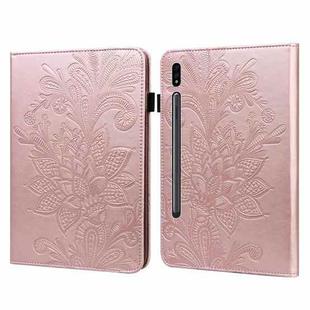 For Samsung Galaxy Tab S8 / Galaxy Tab S7 SM-T870/SM-T875/SM-T876B Lace Flower Embossing Pattern Horizontal Flip Leather Case with Holder & Card Slots & Wallet & Photo Frame(Rose Gold)