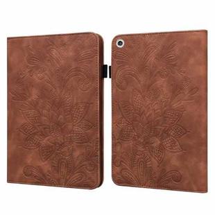 For Lenovo M10 FHD REL Lace Flower Embossing Pattern Horizontal Flip Leather Case with Holder & Card Slots & Wallet & Photo Frame(Brown)