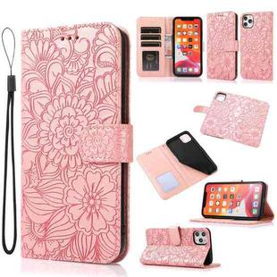 For iPhone 11 Pro Skin Feel Embossed Sunflower Horizontal Flip Leather Case with Holder & Card Slots & Wallet & Lanyard (Rose gold)