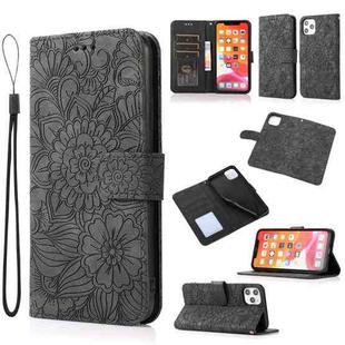 For iPhone 11 Pro Skin Feel Embossed Sunflower Horizontal Flip Leather Case with Holder & Card Slots & Wallet & Lanyard (Black)