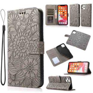 For iPhone 11 Pro Skin Feel Embossed Sunflower Horizontal Flip Leather Case with Holder & Card Slots & Wallet & Lanyard (Gray)