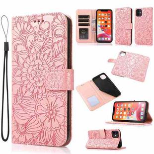 For iPhone 11 Skin Feel Embossed Sunflower Horizontal Flip Leather Case with Holder & Card Slots & Wallet & Lanyard (Rose gold)