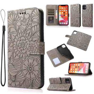 For iPhone 11 Skin Feel Embossed Sunflower Horizontal Flip Leather Case with Holder & Card Slots & Wallet & Lanyard (Gray)