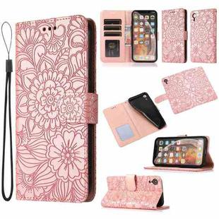 For iPhone XR Skin Feel Embossed Sunflower Horizontal Flip Leather Case with Holder & Card Slots & Wallet & Lanyard(Rose gold)