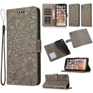For iPhone XR Skin Feel Embossed Sunflower Horizontal Flip Leather Case with Holder & Card Slots & Wallet & Lanyard(Gray)