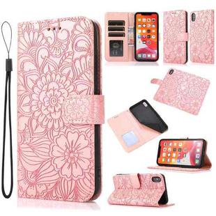 For iPhone XS Max Skin Feel Embossed Sunflower Horizontal Flip Leather Case with Holder & Card Slots & Wallet & Lanyard(Rose gold)