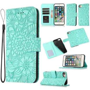 Skin Feel Embossed Sunflower Horizontal Flip Leather Case with Holder & Card Slots & Wallet & Lanyard For iPhone 6 / 6s(Green)