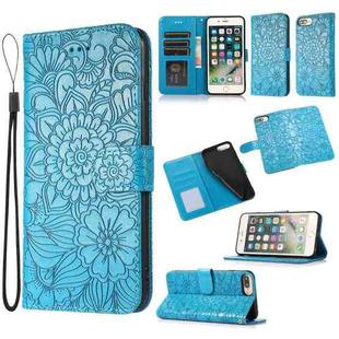 Skin Feel Embossed Sunflower Horizontal Flip Leather Case with Holder & Card Slots & Wallet & Lanyard For iPhone 6 Plus / 6s Plus(Blue)