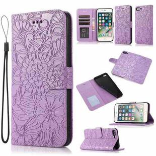 Skin Feel Embossed Sunflower Horizontal Flip Leather Case with Holder & Card Slots & Wallet & Lanyard For iPhone 7 Plus / 8 Plus(Purple)