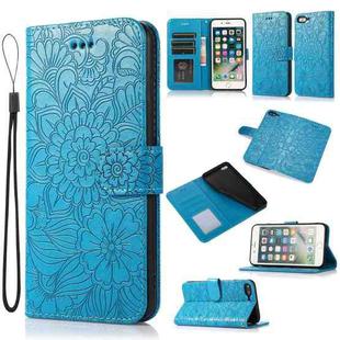 Skin Feel Embossed Sunflower Horizontal Flip Leather Case with Holder & Card Slots & Wallet & Lanyard For iPhone 7 Plus / 8 Plus(Blue)