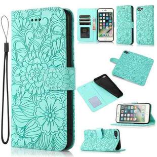 Skin Feel Embossed Sunflower Horizontal Flip Leather Case with Holder & Card Slots & Wallet & Lanyard For iPhone 7 Plus / 8 Plus(Green)