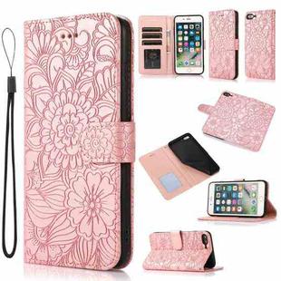 Skin Feel Embossed Sunflower Horizontal Flip Leather Case with Holder & Card Slots & Wallet & Lanyard For iPhone 7 Plus / 8 Plus(Rose gold)
