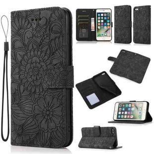 Skin Feel Embossed Sunflower Horizontal Flip Leather Case with Holder & Card Slots & Wallet & Lanyard For iPhone 7 Plus / 8 Plus(Black)