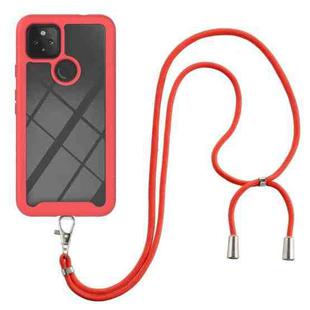 For Google Pixel 5A 5G Starry Sky Solid Color Series Shockproof PC + TPU Protective Case with Neck Strap(Red)
