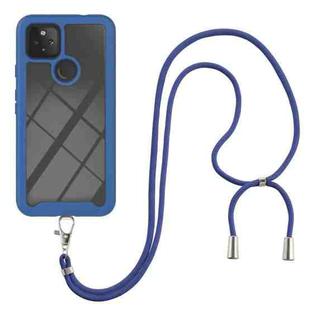 For Google Pixel 5A 5G Starry Sky Solid Color Series Shockproof PC + TPU Protective Case with Neck Strap(Blue)