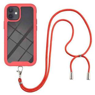 For iPhone 12 mini Starry Sky Solid Color Series Shockproof PC + TPU Protective Case with Neck Strap (Red)
