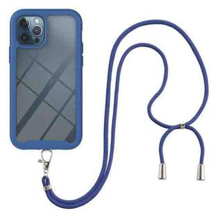 For iPhone 12 / 12 Pro Starry Sky Solid Color Series Shockproof PC + TPU Protective Case with Neck Strap(Blue)