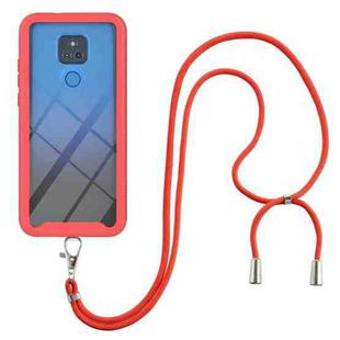 For Motorola Moto G Play 2021 Starry Sky Solid Color Series Shockproof PC + TPU Protective Case with Neck Strap(Red)