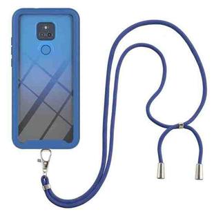 For Motorola Moto G Play 2021 Starry Sky Solid Color Series Shockproof PC + TPU Protective Case with Neck Strap(Blue)