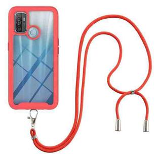 For OPPO A53 Starry Sky Solid Color Series Shockproof PC + TPU Protective Case with Neck Strap(Red)