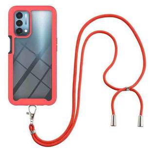 For OPPO A54 5G / A74 5G / A93 5G Starry Sky Solid Color Series Shockproof PC + TPU Protective Case with Neck Strap(Red)