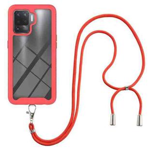 For OPPO A94 4G / Reno5 Lite Starry Sky Solid Color Series Shockproof PC + TPU Protective Case with Neck Strap(Red)