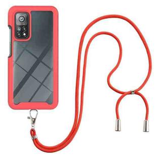 For Xiaomi Mi 10T / 10T Pro Starry Sky Solid Color Series Shockproof PC + TPU Protective Case with Neck Strap(Red)